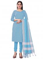 Cotton Jacquard Sky Blue Casual Wear Printed Dress Material